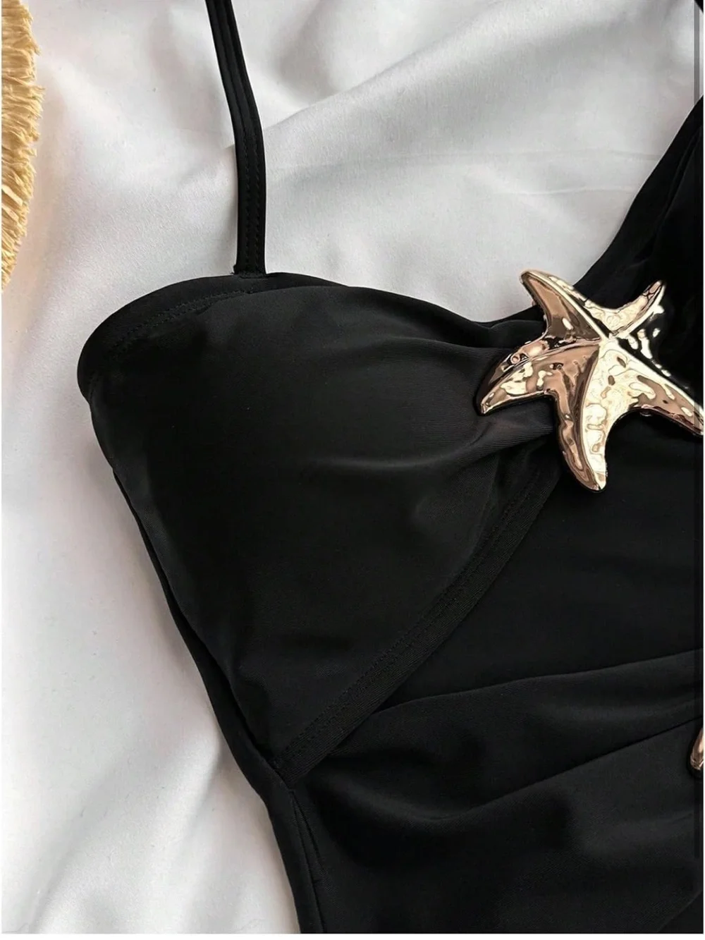 Girl's One Piece Halter Swimsuit Metal Starfish Ruched 13Y 1290/bb2-1